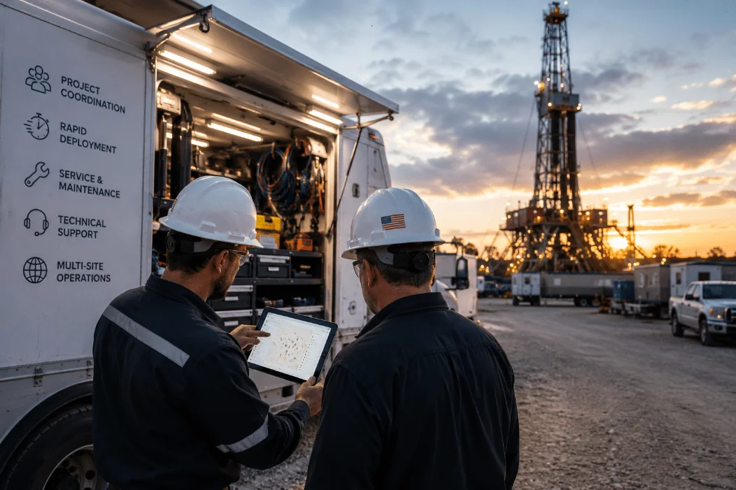 Wellhead and produced-water equipment during a field service call
